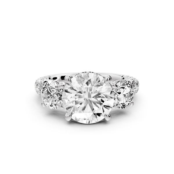 Neta - 2ct platinum Round Hidden Halo Three-Stone Engagement Ring with Pavé Band