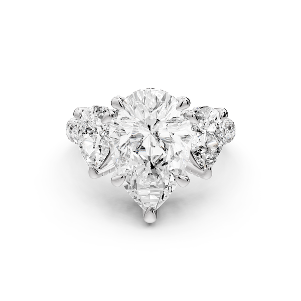 Neta - 3ct platinum Pear Hidden Halo Three-Stone Engagement Ring with Pavé Band
