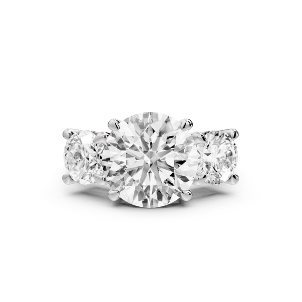 Neta - 4ct platinum Round Hidden Halo Three-Stone Engagement Ring with Pavé Band