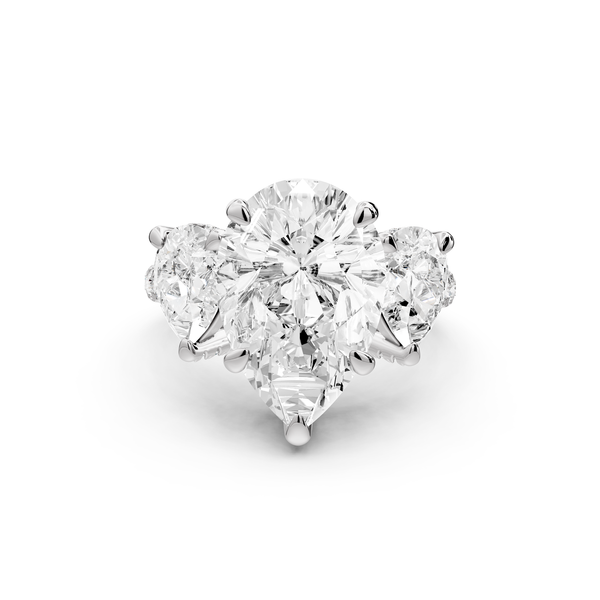 Neta - 5ct platinum Pear Hidden Halo Three-Stone Engagement Ring with Pavé Band