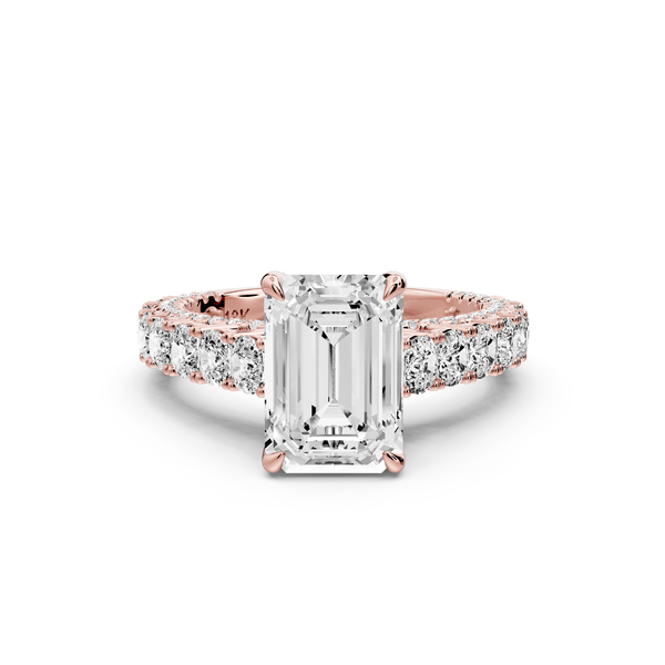 Ivy - 2ct 14k rose gold emerald Diamond Crown Cathedral Rollover Pavé Engagement Ring