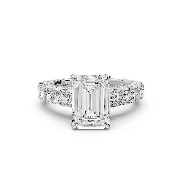 Ivy - 2ct 14k white gold emerald Diamond Crown Cathedral Rollover Pavé Engagement Ring