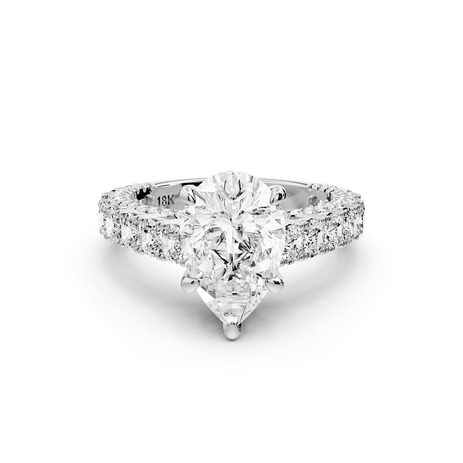 Ivy - 2ct 14k white gold pear Diamond Crown Cathedral Rollover Pavé Engagement Ring