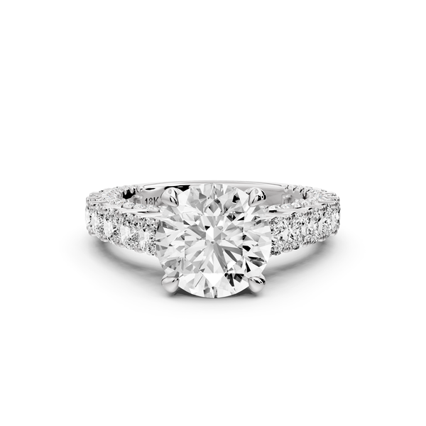 Ivy - 2ct 14k white gold round Diamond Crown Cathedral Rollover Pavé Engagement Ring