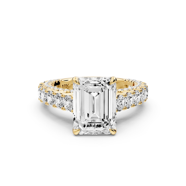 Ivy - 3ct 14k yellow gold emerald Diamond Crown Cathedral Rollover Pavé Engagement Ring