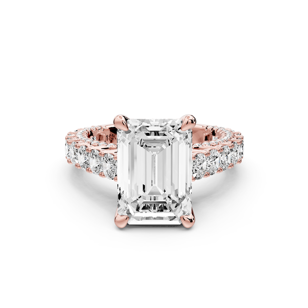 Ivy - 4ct 14k rose gold emerald Diamond Crown Cathedral Rollover Pavé Engagement Ring