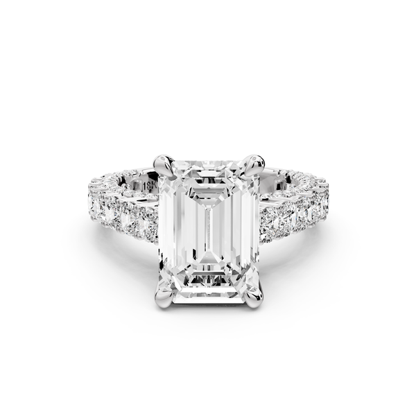 Ivy - 4ct 14k white gold emerald Diamond Crown Cathedral Rollover Pavé Engagement Ring