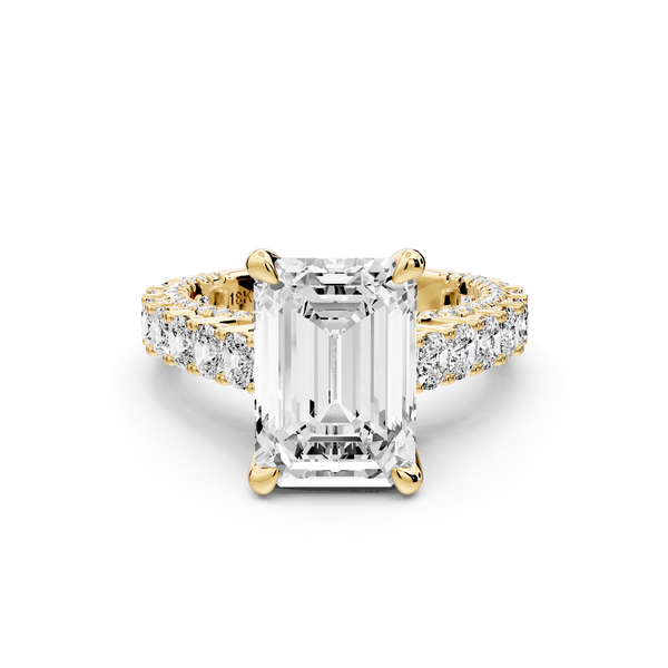 Ivy - 4ct 14k yellow gold emerald Diamond Crown Cathedral Rollover Pavé Engagement Ring