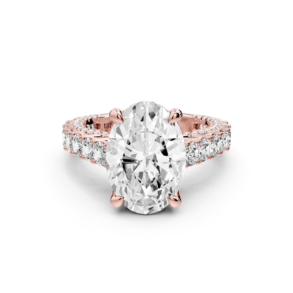 Ivy - 4ct 14k rose gold oval Diamond Crown Cathedral Rollover Pavé Engagement Ring