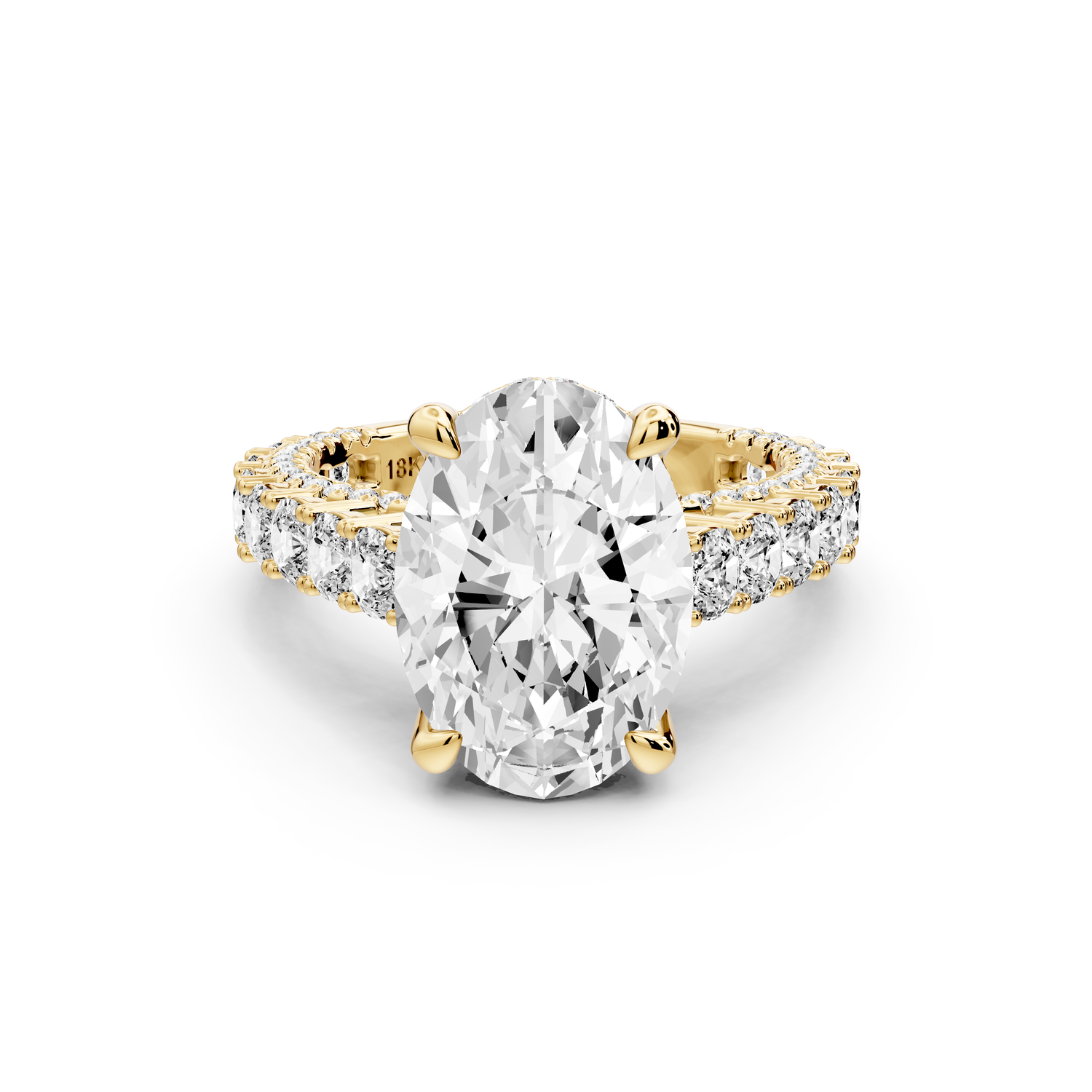 Ivy - 4ct 14k yellow gold oval Diamond Crown Cathedral Rollover Pavé Engagement Ring