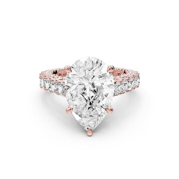 Ivy - 4ct 14k rose gold pear Diamond Crown Cathedral Rollover Pavé Engagement Ring