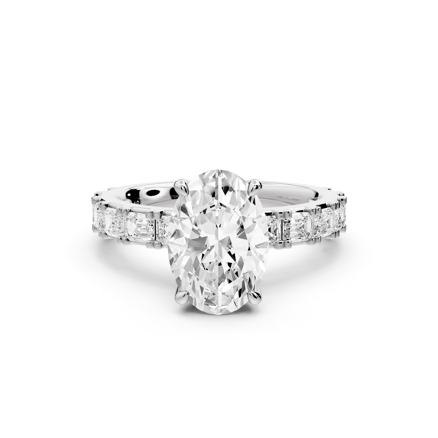 Nadia - 2ct 14k white gold oval diamond with east-west emerald cut accent stones engagement ring