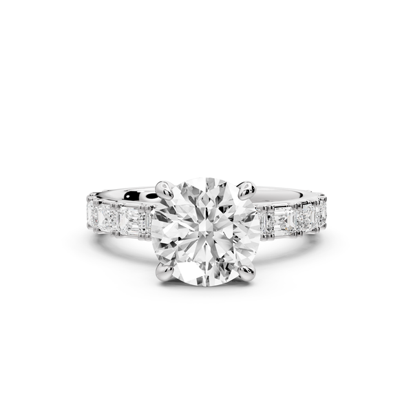 Nadia - 2ct 14k white gold round diamond with east-west emerald cut accent stones engagement ring