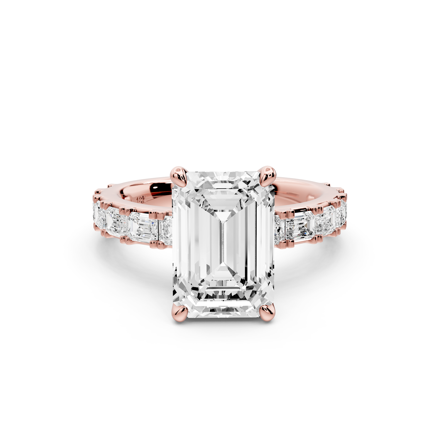 Nadia - 3ct 14k rose gold emerald diamond with east-west emerald cut accent stones engagement ring