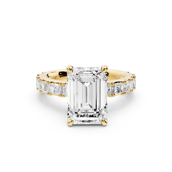 Nadia - 3ct 14k yellow gold emerald diamond with east-west emerald cut accent stones engagement ring