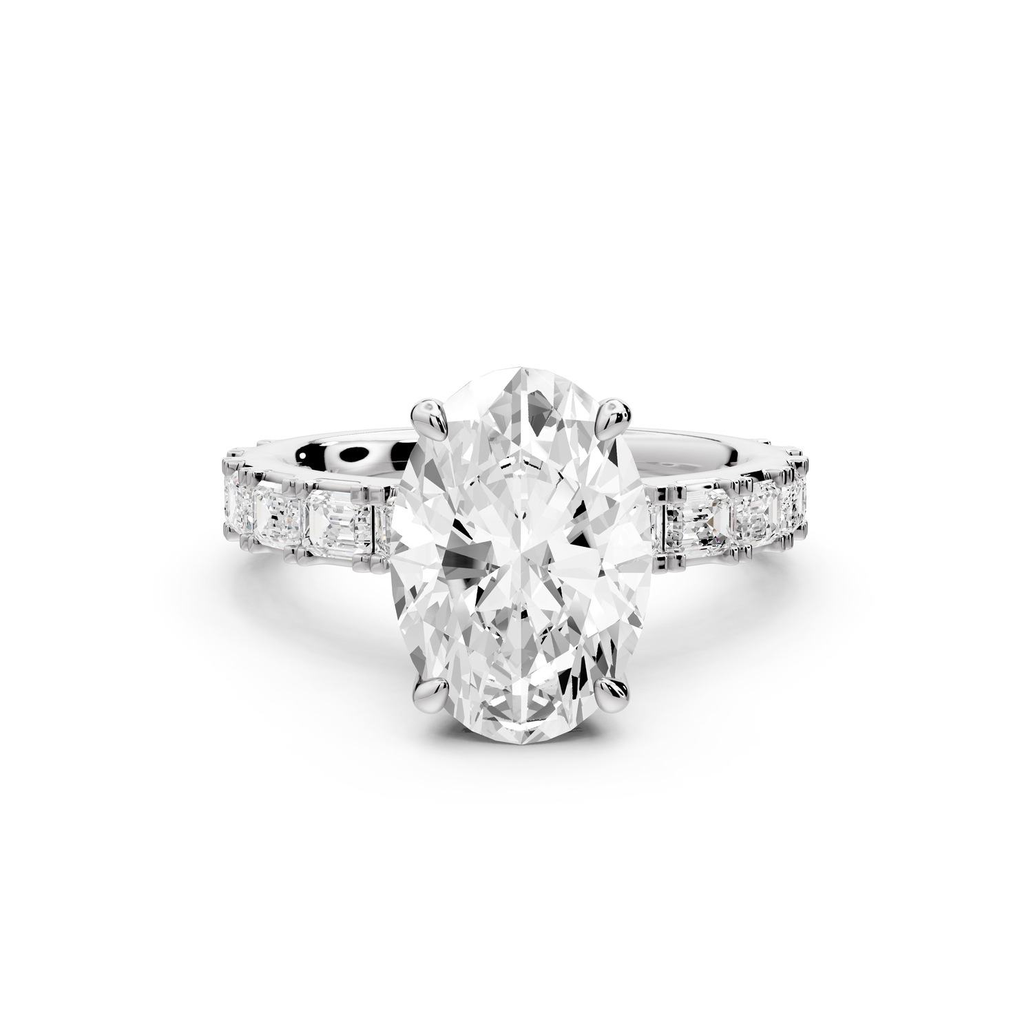 Nadia - 3ct 14k white gold oval diamond with east-west emerald cut accent stones engagement ring