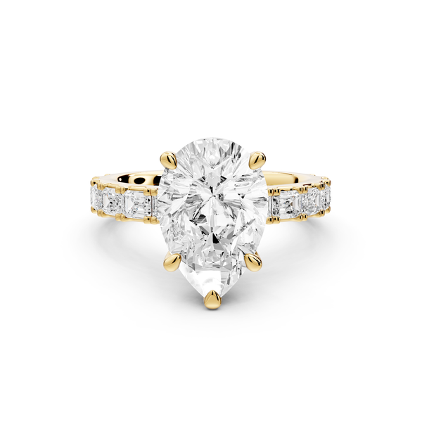 Nadia - 3ct 14k yellow gold pear diamond with east-west emerald cut accent stones engagement ring