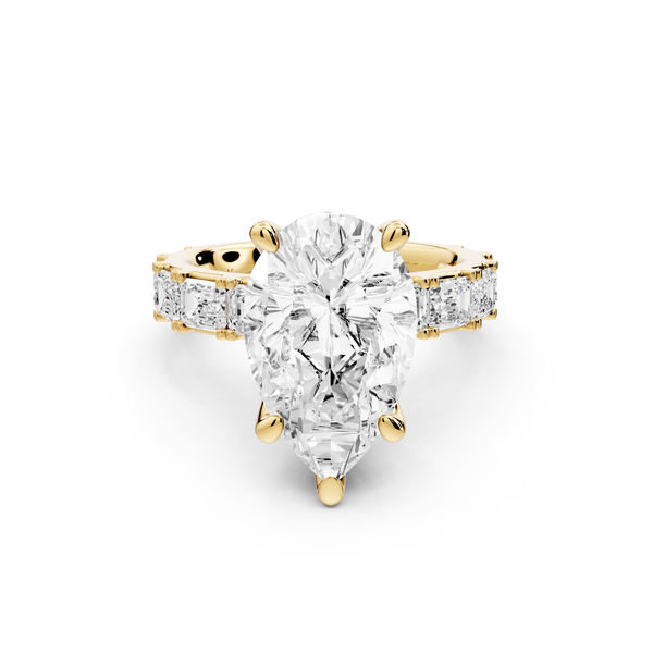 Nadia - 4ct 14k yellow gold pear diamond with east-west emerald cut accent stones engagement ring