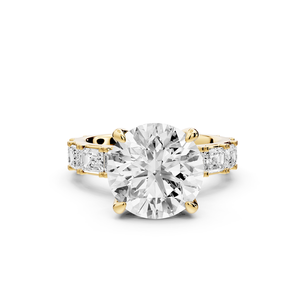 Nadia - 4ct 14k yellow gold round diamond with east-west emerald cut accent stones engagement ring