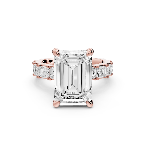 Nadia - 5ct 14k rose gold emerald diamond with east-west emerald cut accent stones engagement ring