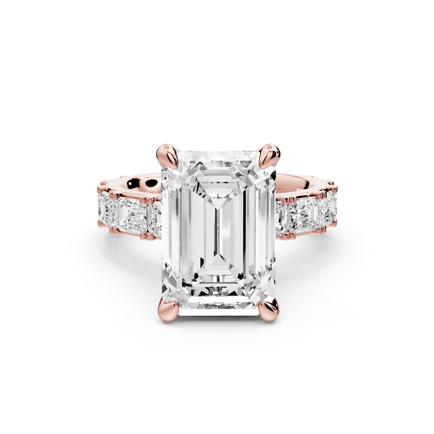 Nadia - 5ct 14k rose gold emerald diamond with east-west emerald cut accent stones engagement ring