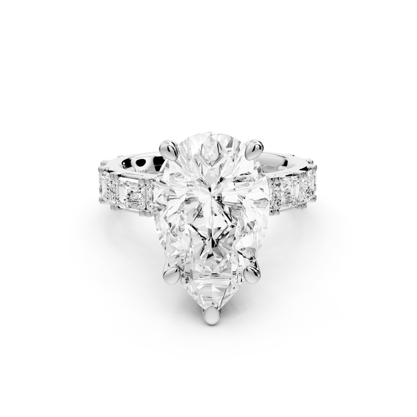 Nadia - 5ct 14k white gold pear diamond with east-west emerald cut accent stones engagement ring