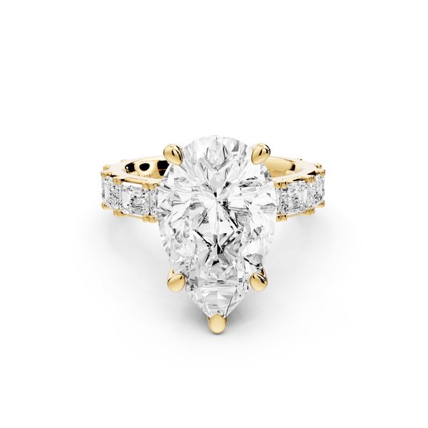 Nadia - 5ct 14k yellow gold pear diamond with east-west emerald cut accent stones engagement ring