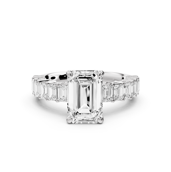 Violetta - 2ct 14k white gold emerald diamond with emerald cut accent stones engagement ring