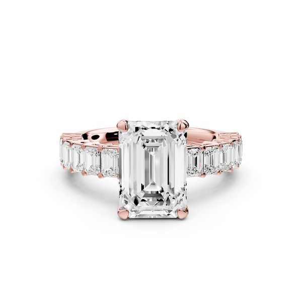 Violetta - 3ct 14k rose gold emerald diamond with emerald cut accent stones engagement ring