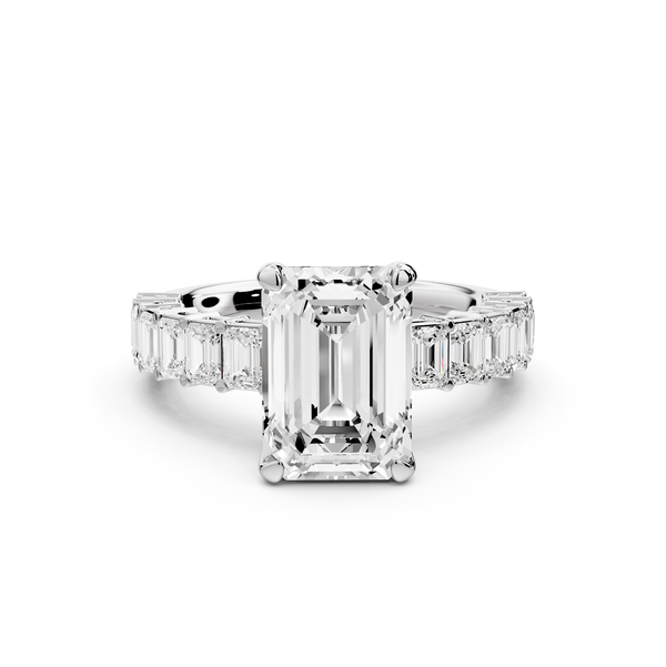 Violetta - 3ct 14k white gold emerald diamond with emerald cut accent stones engagement ring