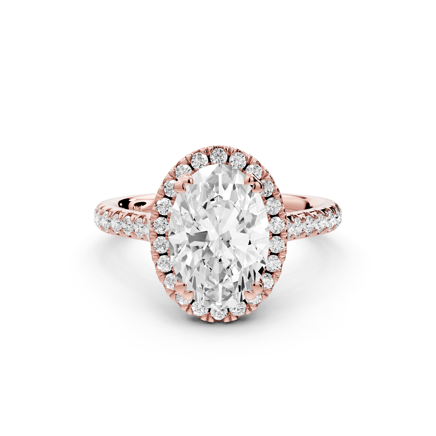 Marcella - 2ct 14k rose gold oval halo double talon prong cathedral Pavé engagement ring