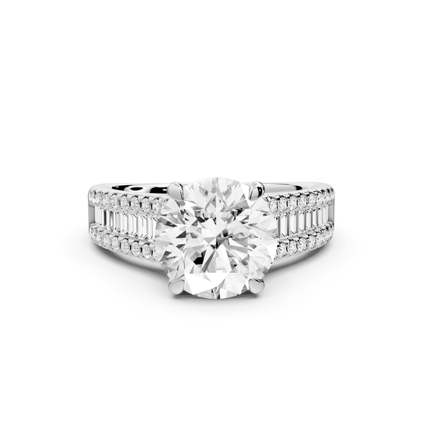 Estelle - 2ct 14k white gold round diamond with emerald and round cut accent stones half band cathedral engagement ring