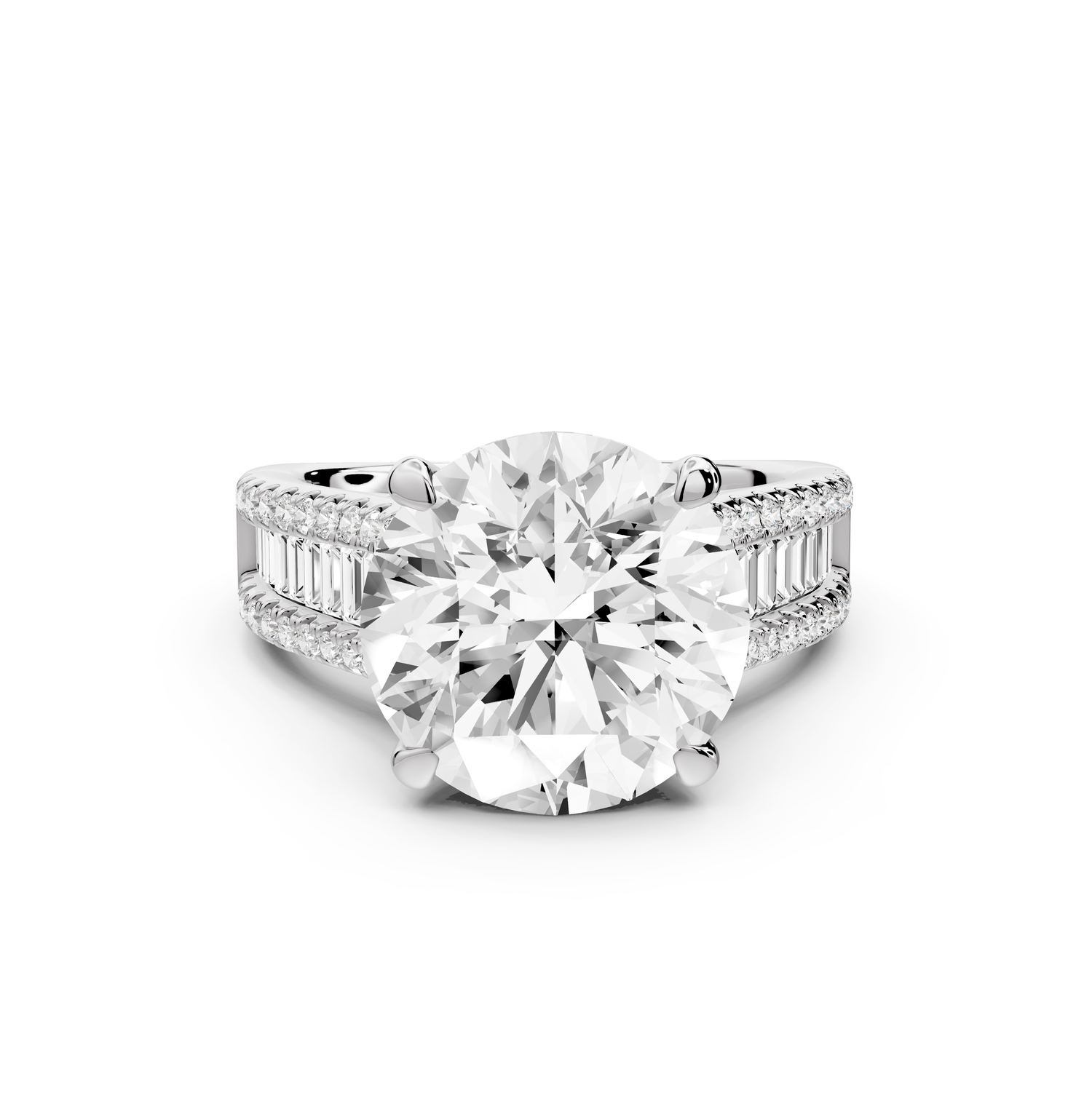 Estelle - 5ct 14k white gold round diamond with emerald and round cut accent stones half band cathedral engagement ring
