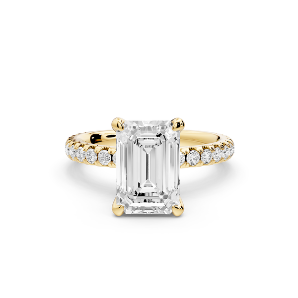 Jade - 2ct 14k yellow gold emerald hidden halo diamond crown and bridge Pavé engagement ring