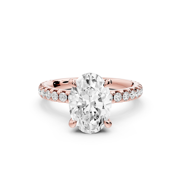 Jade - 2ct 14k rose gold oval hidden halo diamond crown and bridge Pavé engagement ring