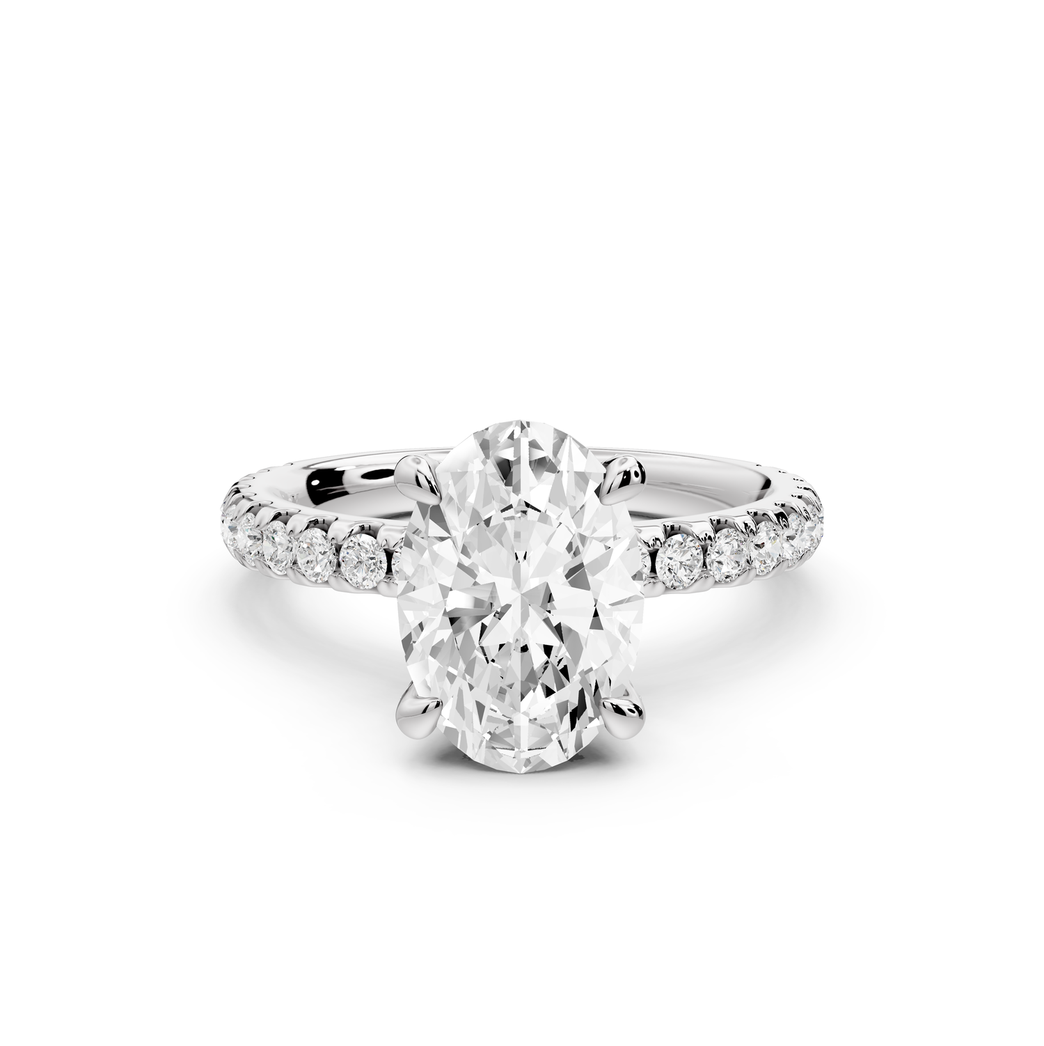 Jade - 2ct 14k white gold oval hidden halo diamond crown and bridge Pavé engagement ring