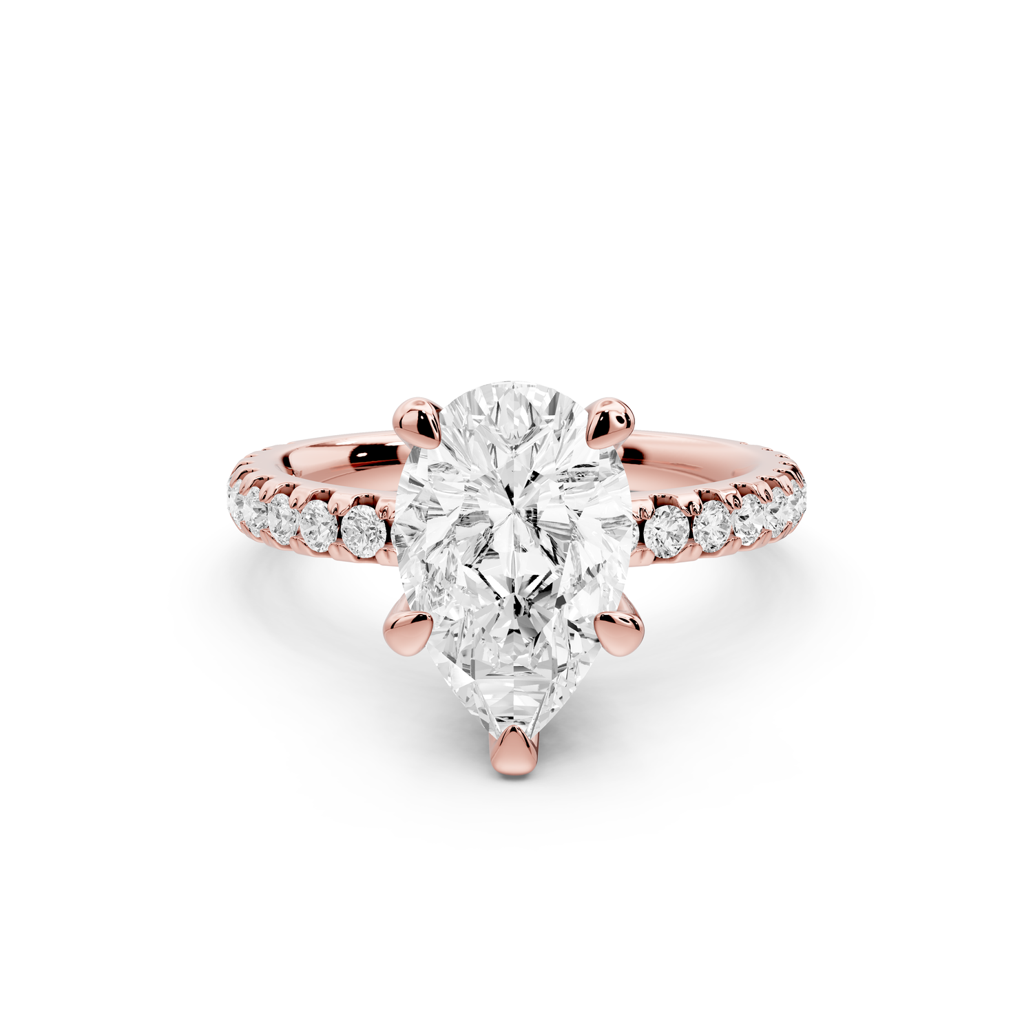Jade - 2ct 14k rose gold pear hidden halo diamond crown and bridge Pavé engagement ring