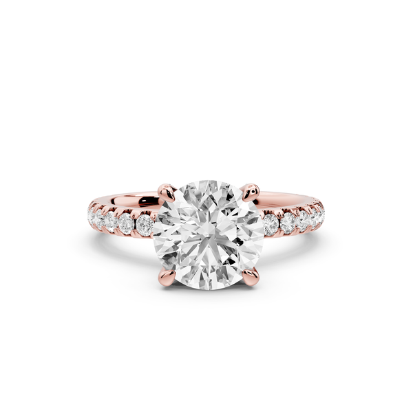Jade - 2ct 14k rose gold round hidden halo diamond crown and bridge Pavé engagement ring