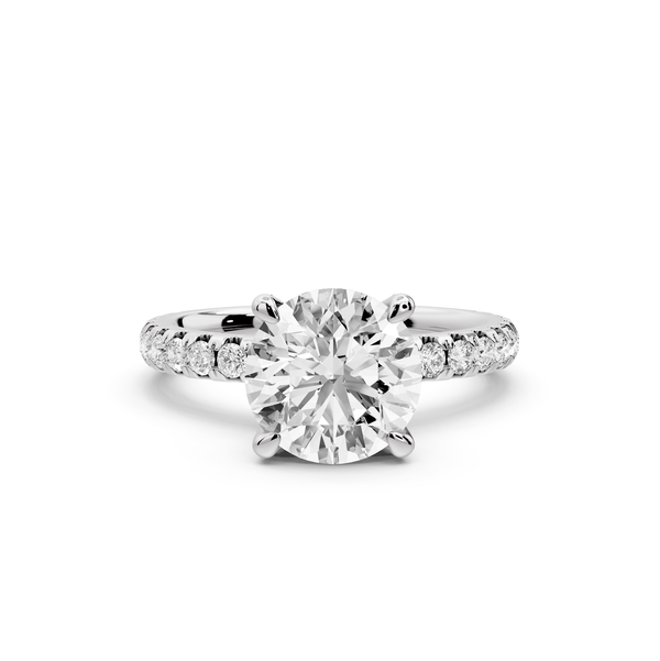 Jade - 2ct 14k white gold round hidden halo diamond crown and bridge Pavé engagement ring