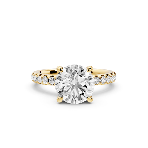 Jade - 2ct 14k yellow gold round hidden halo diamond crown and bridge Pavé engagement ring