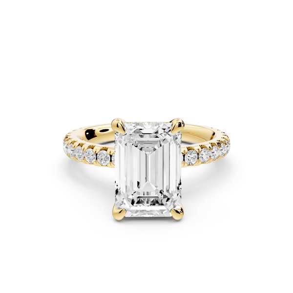 Jade - 3ct 14k yellow gold emerald hidden halo diamond crown and bridge Pavé engagement ring