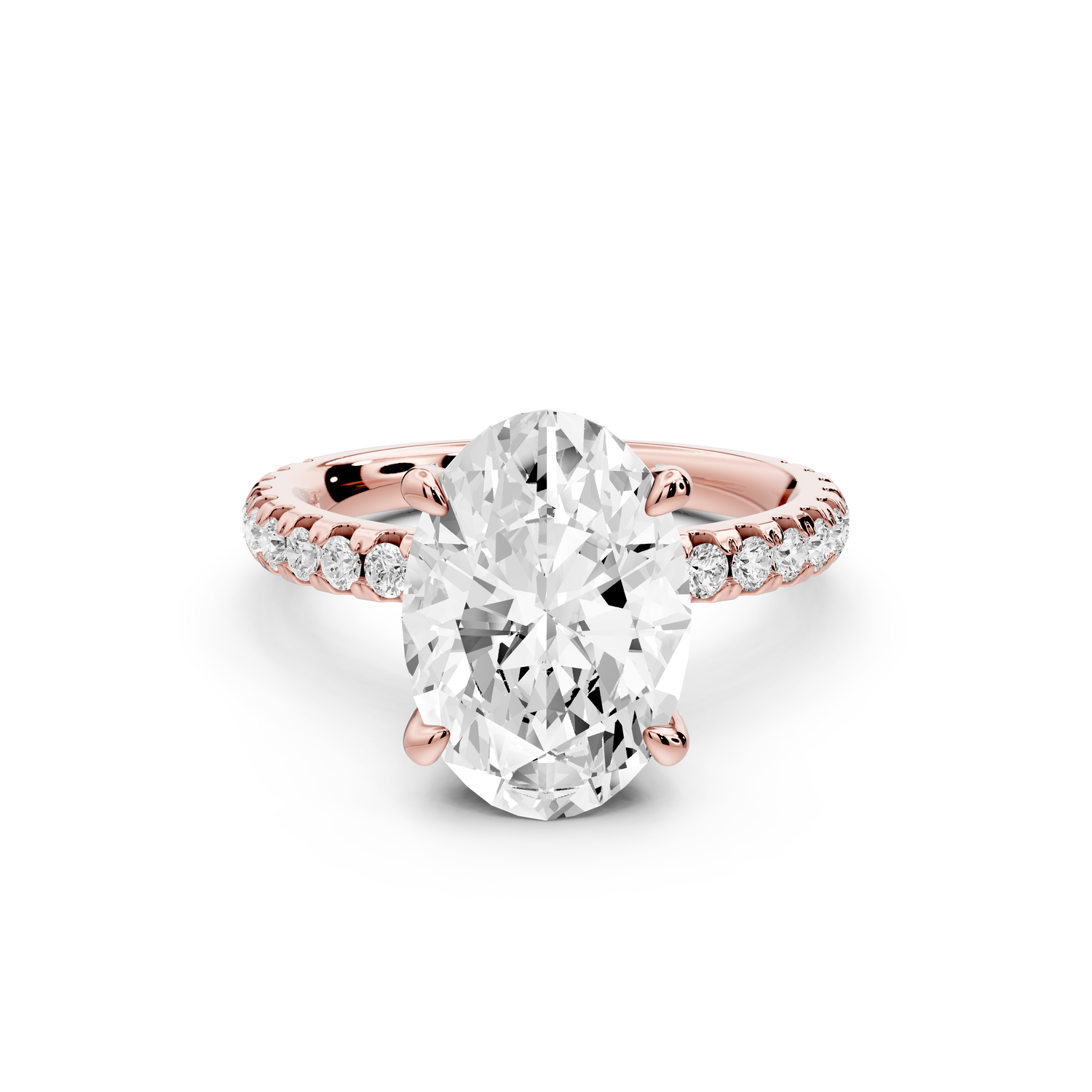 Jade - 3ct 14k rose gold oval hidden halo diamond crown and bridge Pavé engagement ring