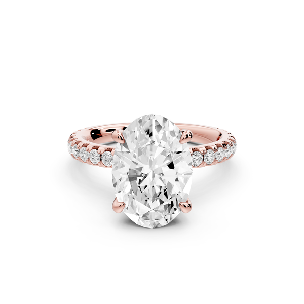 Jade - 3ct 14k rose gold oval hidden halo diamond crown and bridge Pavé engagement ring