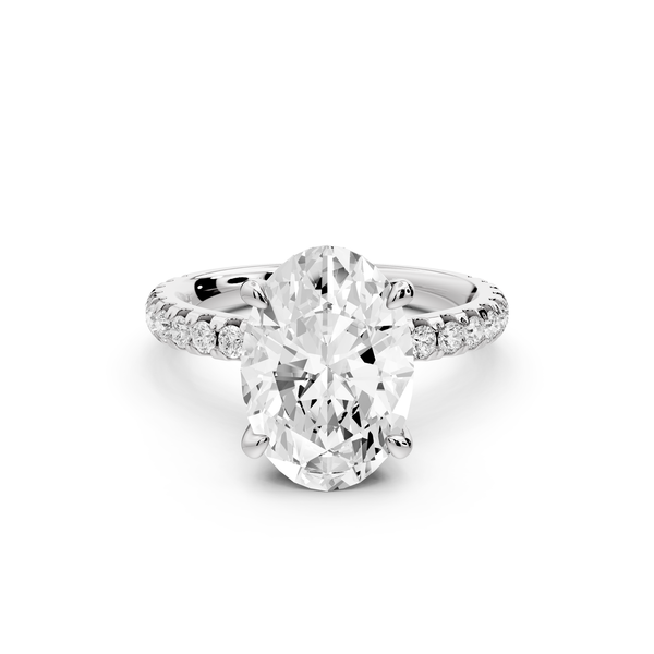 Jade - 3ct 14k white gold oval hidden halo diamond crown and bridge Pavé engagement ring