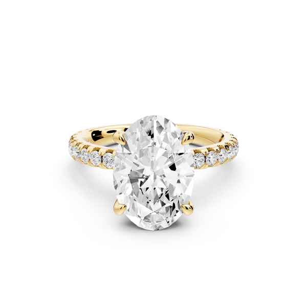 Jade - 3ct 14k yellow gold oval hidden halo diamond crown and bridge Pavé engagement ring