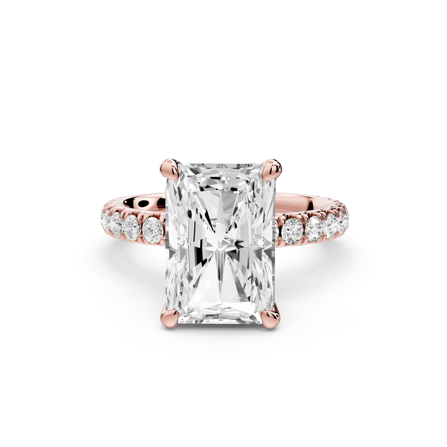 Jade - 4ct 14k rose gold emerald hidden halo diamond crown and bridge Pavé engagement ring