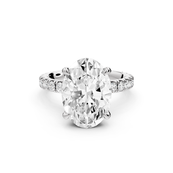 Jade - 4ct 14k white gold oval hidden halo diamond crown and bridge Pavé engagement ring