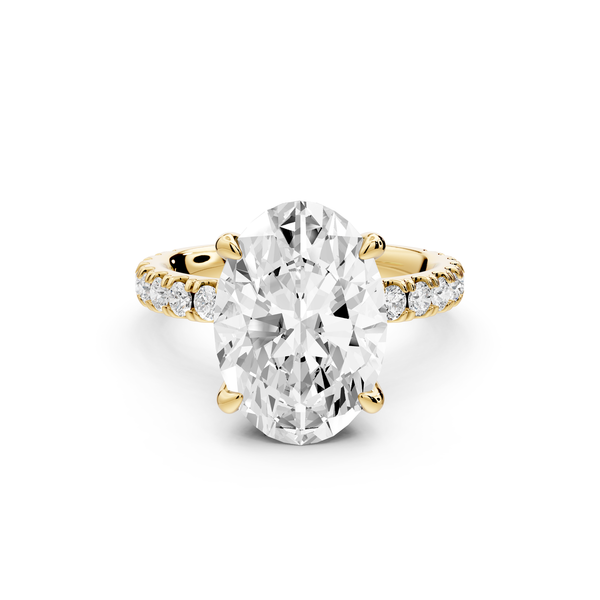 Jade - 4ct 14k yellow gold oval hidden halo diamond crown and bridge Pavé engagement ring