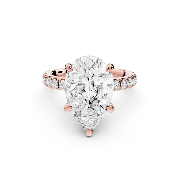 Jade - 4ct 14k rose gold pear hidden halo diamond crown and bridge Pavé engagement ring