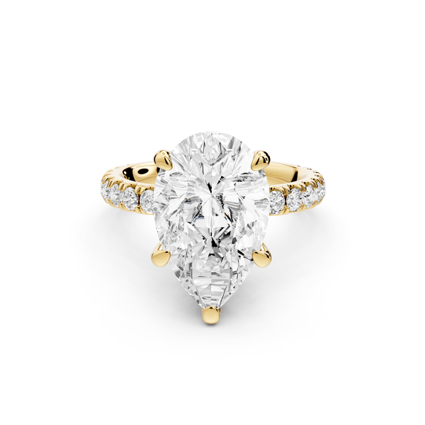Jade - 4ct 14k yellow gold pear hidden halo diamond crown and bridge Pavé engagement ring